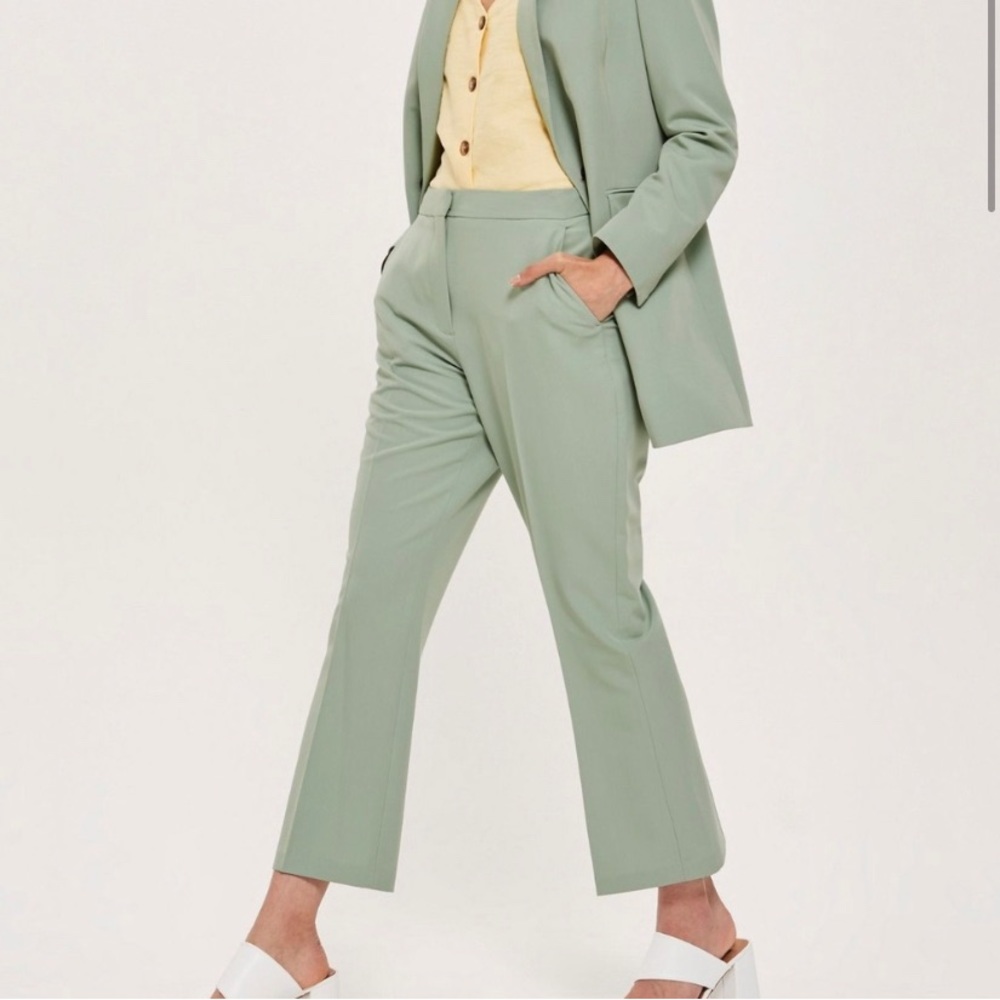 Top Shop Pistachio Green Cropped Suit Trousers